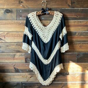 Boho Crochet Black Top